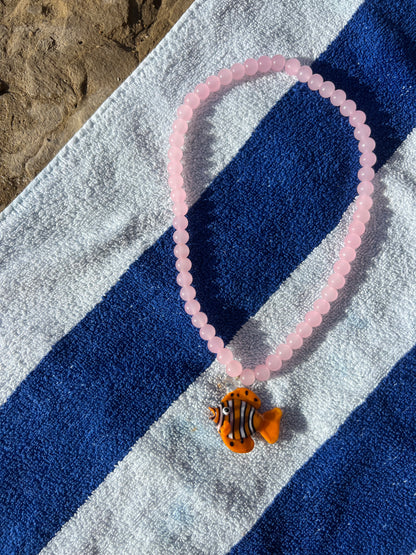 Necklace Light Pink with Orange Fish