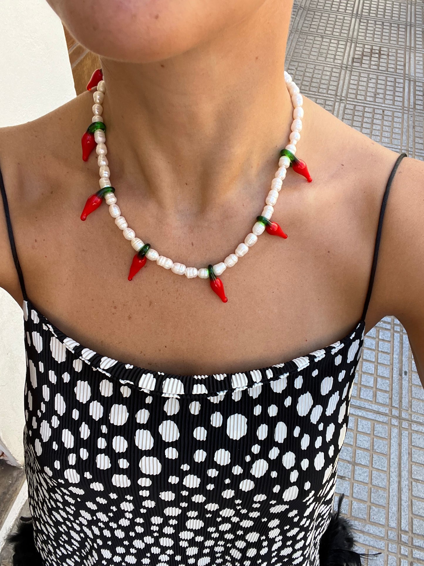 Red Chili necklace freshwater pearls