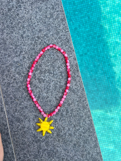 Pink sun Yellow necklace