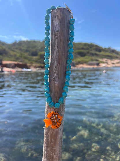 Orange Fish blue stones Necklace