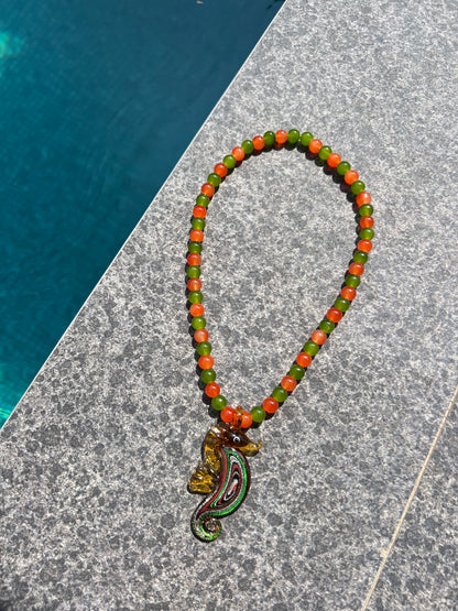 Seahorse Green/Orange Necklace