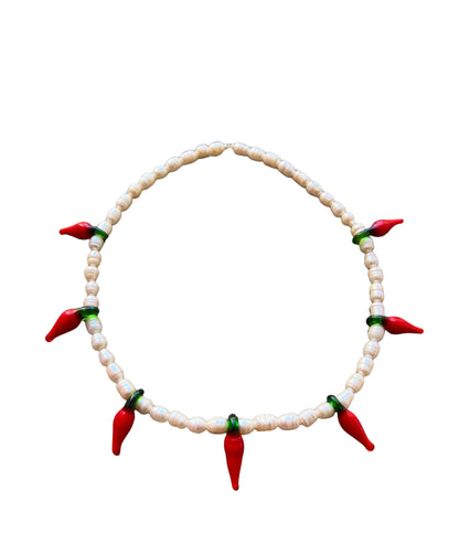 Red Chili necklace freshwater pearls