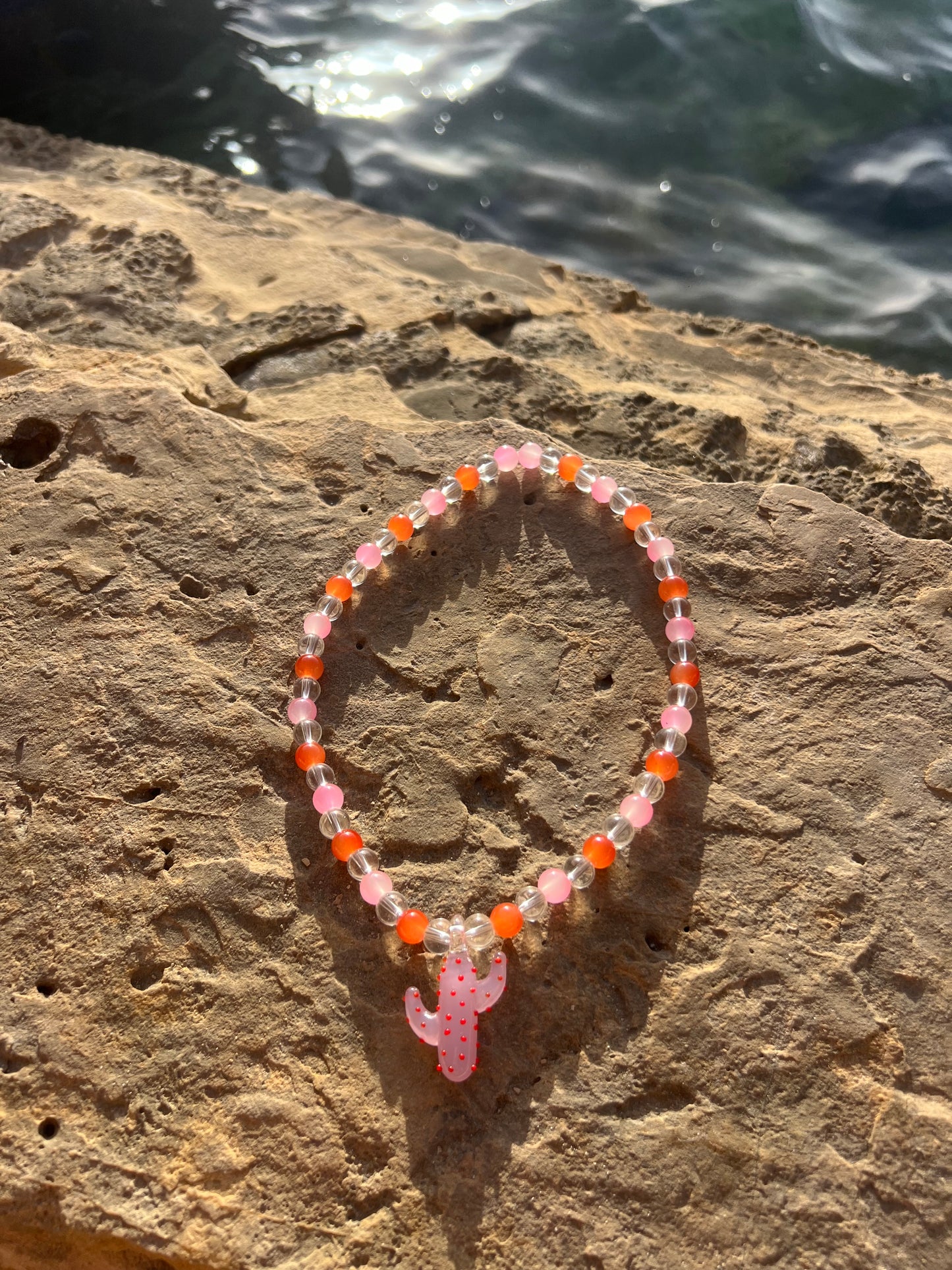 Necklace Orange/Transparent/Pink Cactus