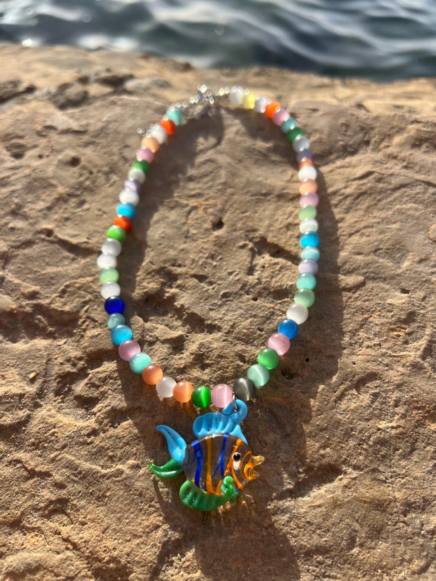 Necklace Multicolored Fish Blue