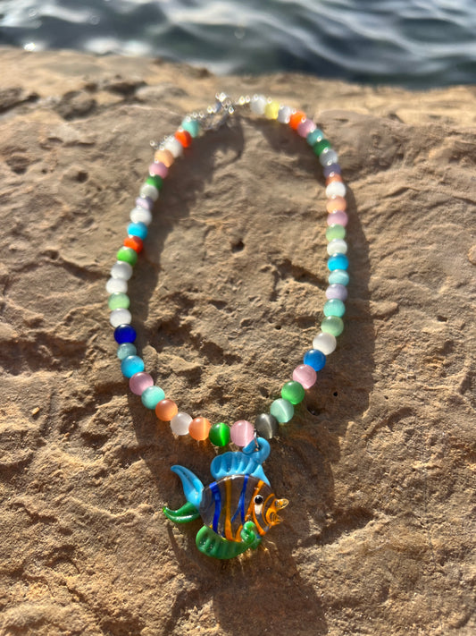 Necklace Multicolored Fish Blue