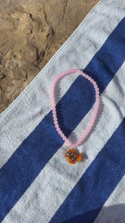 Necklace Light Pink with Orange Fish